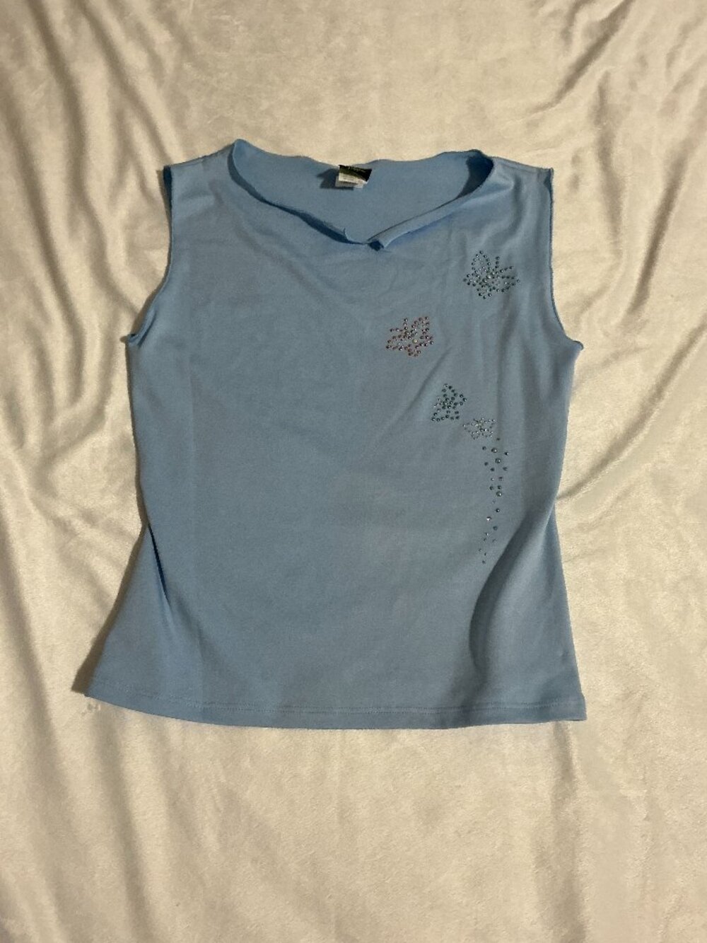 Acacia U.S.A Women's Light Blue with Butterflies Tank Top Size L